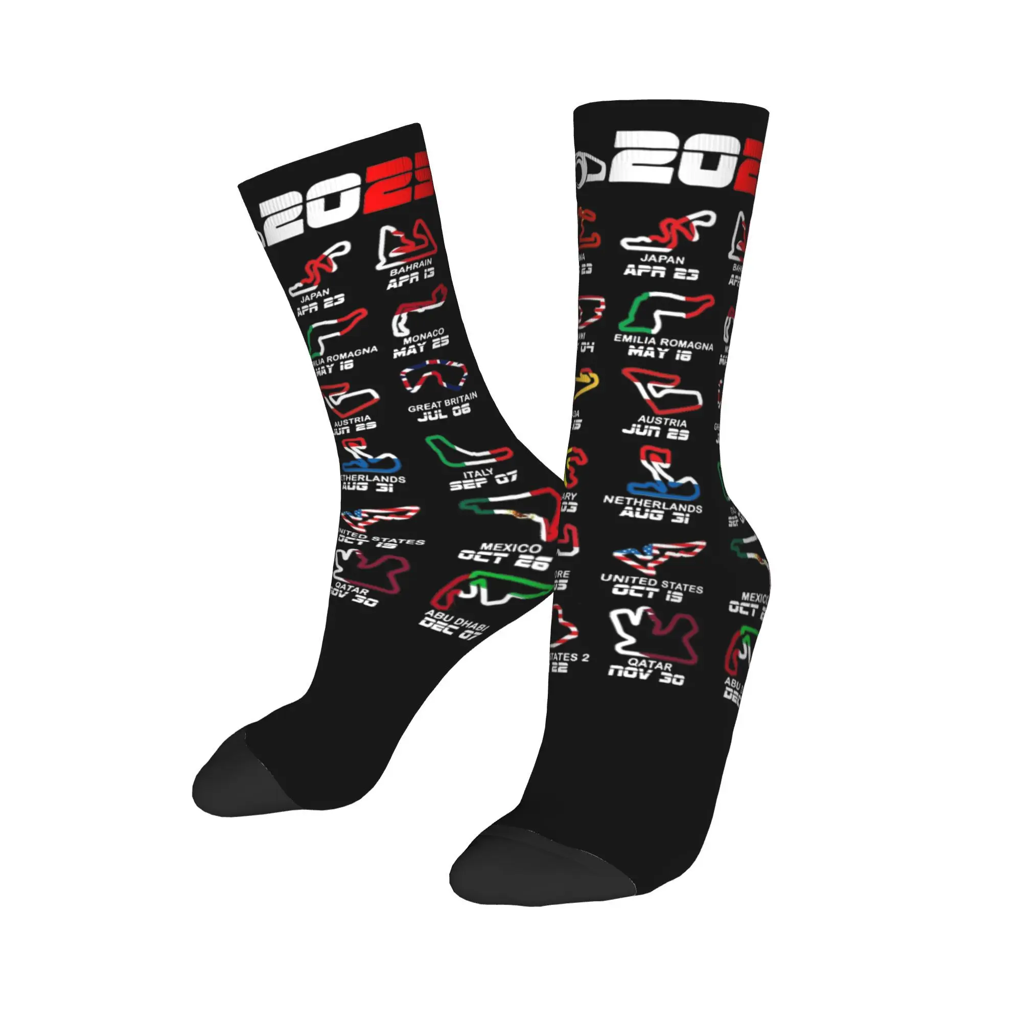 Men Women F1 race cars 2025 circuits colors racing  Socks Non-slip Funny Happy motorcycle  Socks Amazing Gift