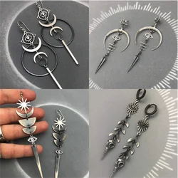 New Creative Devil Eye Tassel Long Drop Earrings For Women Vintage Jewelry Antique Metal Star Moon Goth Dangle Earring Jewelry