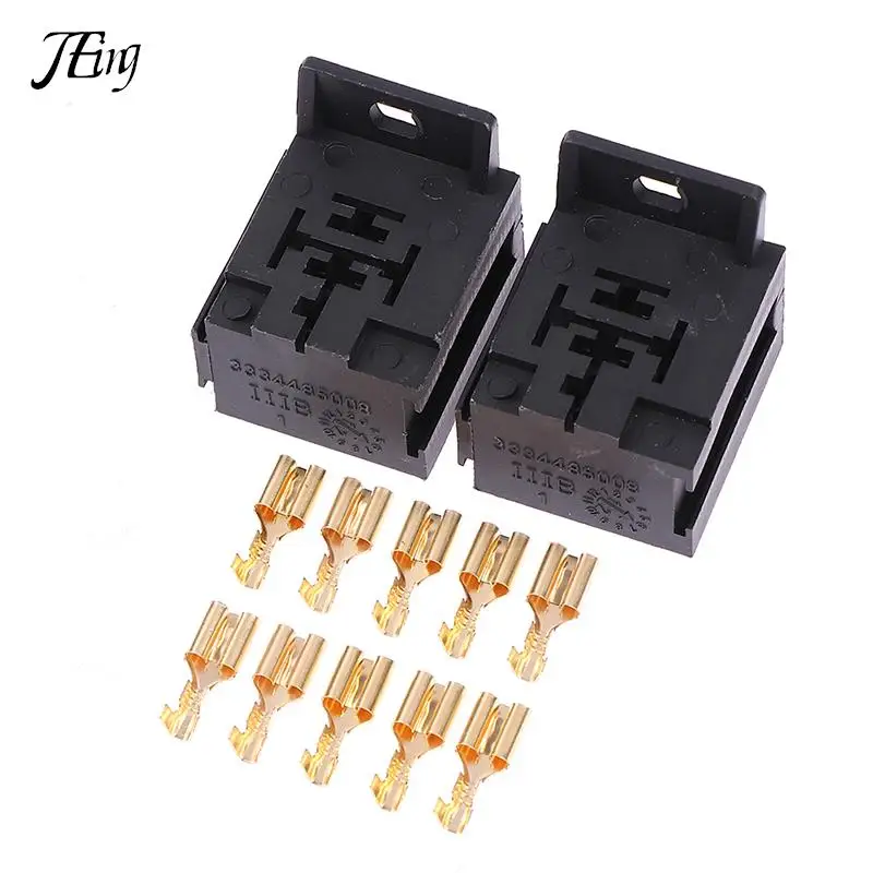 2Sets Car Auto Vehicle 5 Pin Relay Socket Holder with 5Pcs 6.3mm Copper Terminal 5Pin Poles Automotive Relay Base Holder Socket