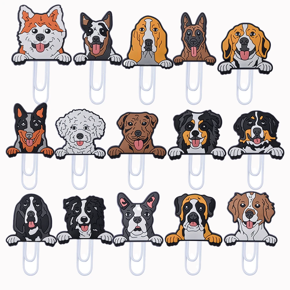 1pcs Cartoon Animals Bookmark Charms Anime Dog Akita Belgian Malinois Paper Clips Kawaii Bichon Frise Book Page Metal Clip Gifts