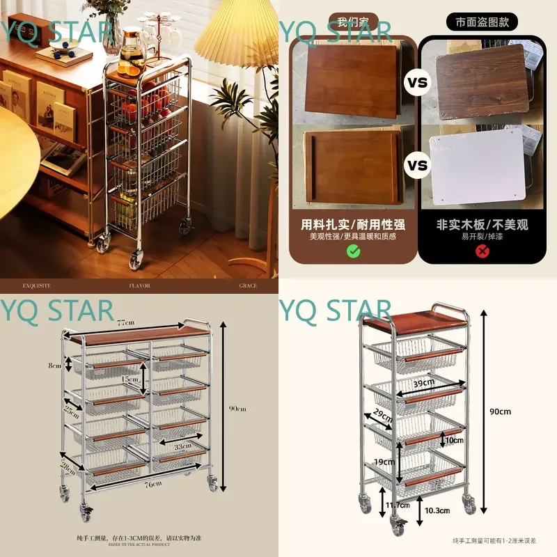 Charming Medieval Inspired Slim Storage Trolley for Sofa Gap Floor Rack for Living Room Snacks Organizer Mobile Rolling Cart