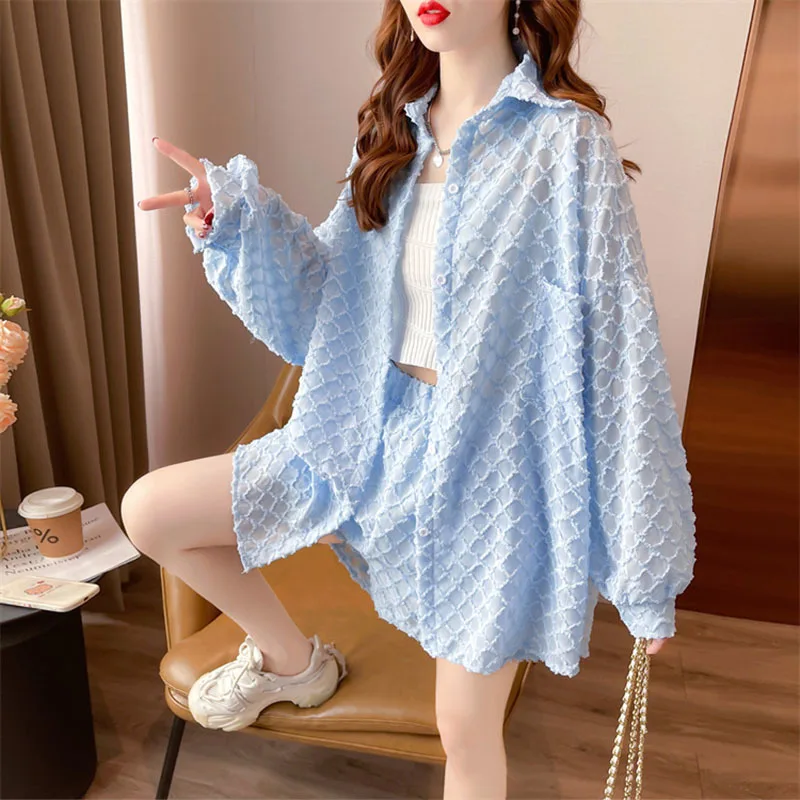 Medium Length Loose Large Sleeve Shirt + Shorts Women\'s Sunscreen Clothes 2023 Summer New Casual Two piece Set Fashion