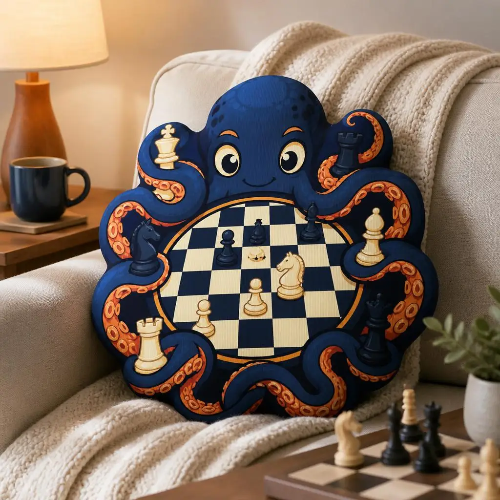 Cute Octopus Chessboard Pillow Chess Player Throw Cushion Shaped Stuffed Decorative Pillow Game Room Sofa Chess Lovers Gift
