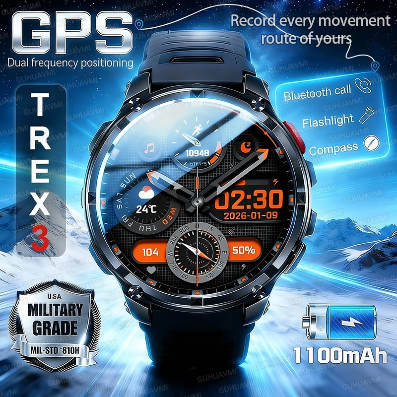 

2026 Original Watch 1100mAh Military GPS Smartwatch Built-in GNSS Compass 10ATM Waterproof Sport Smart Watch Men