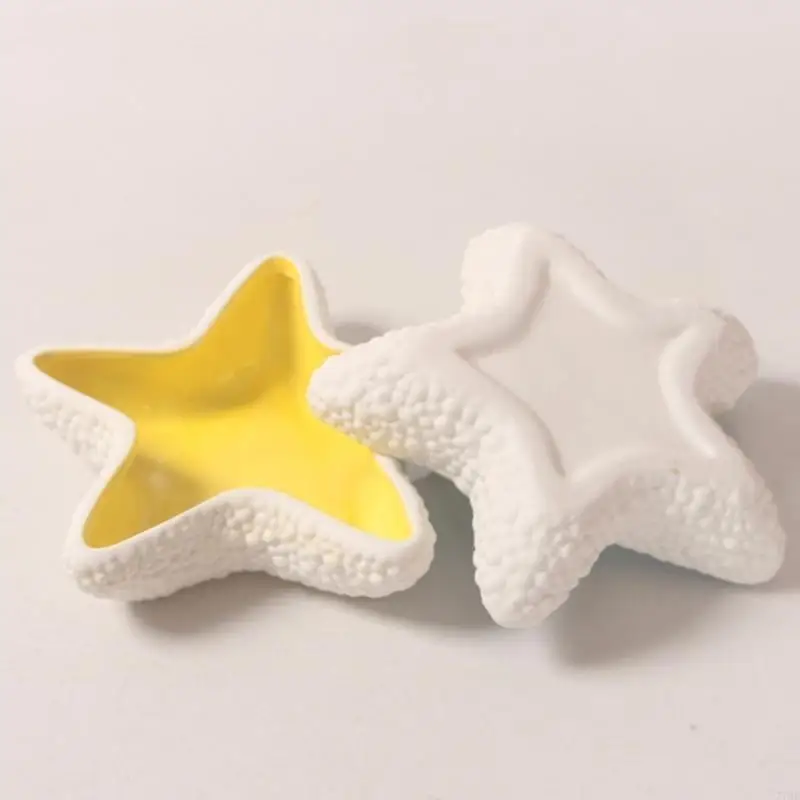 

77HE Ceramic Ring and Earring Organizers Coastal Ceramic Shell Jewelry Plate Ocean Inspired Conch Dish for Accessories