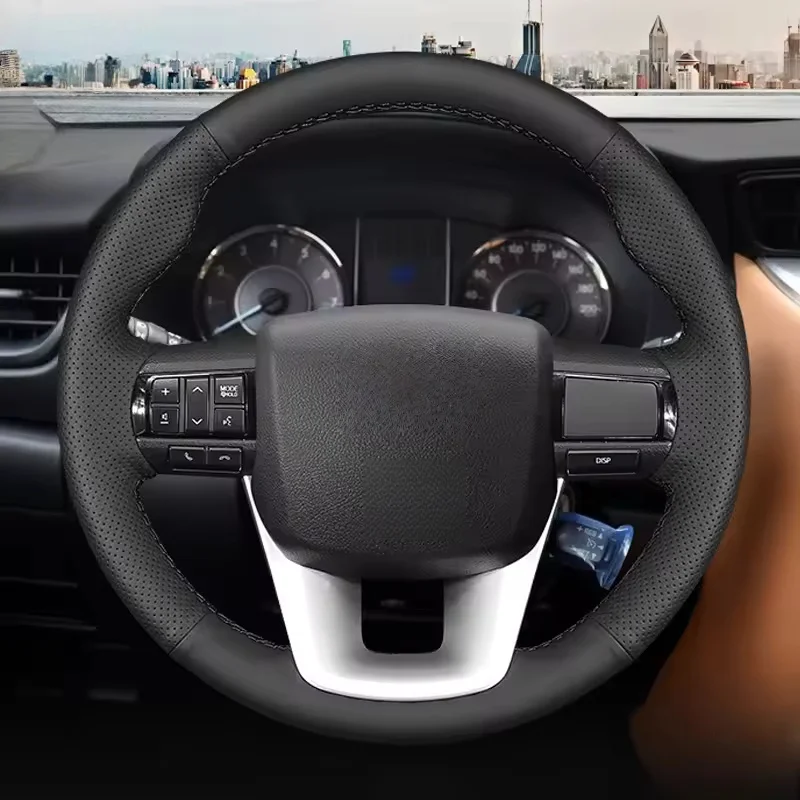Custom Car Accessories Hand Sewing Anti-slip Microfiber Leather Car Steering Wheel Cover For Toyota Hilux Fortuner 2015-2021