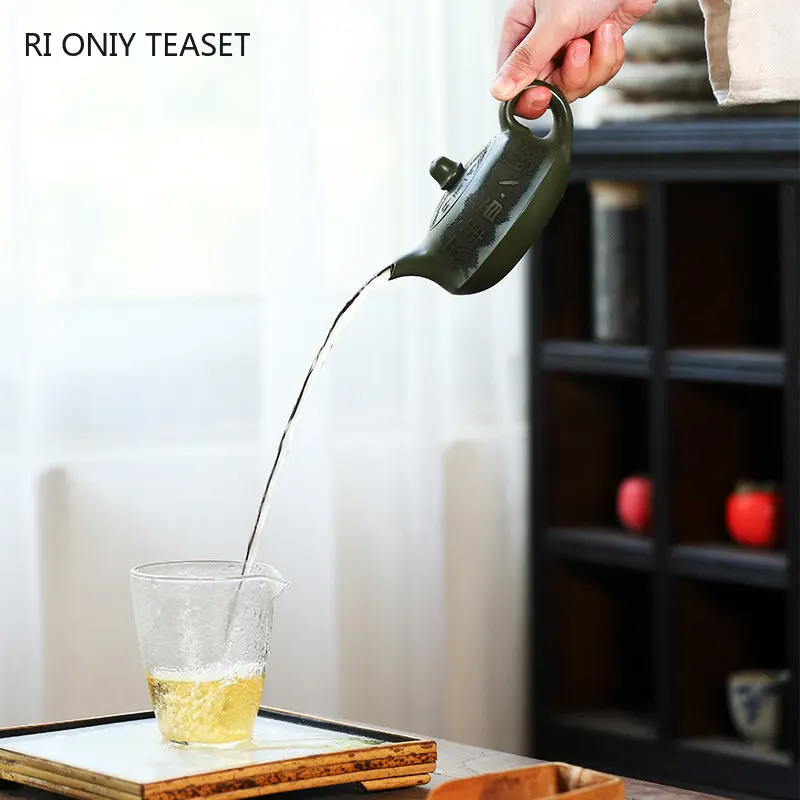 240ml Chinese Authentic Yixing Purple Clay Teapots Famous Artists Handmade Tea Pot Raw Ore Green Mud Kettle Zisha Tea Set - view 5