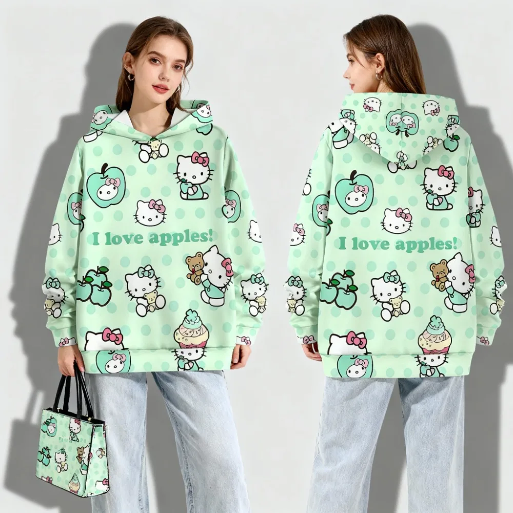 

Модный принт 2025 Hello Kitty, милая повседневная удобная модная толстовка с капюшоном, модная уличная осенне-зимняя модная женская толстовка с капюшоном