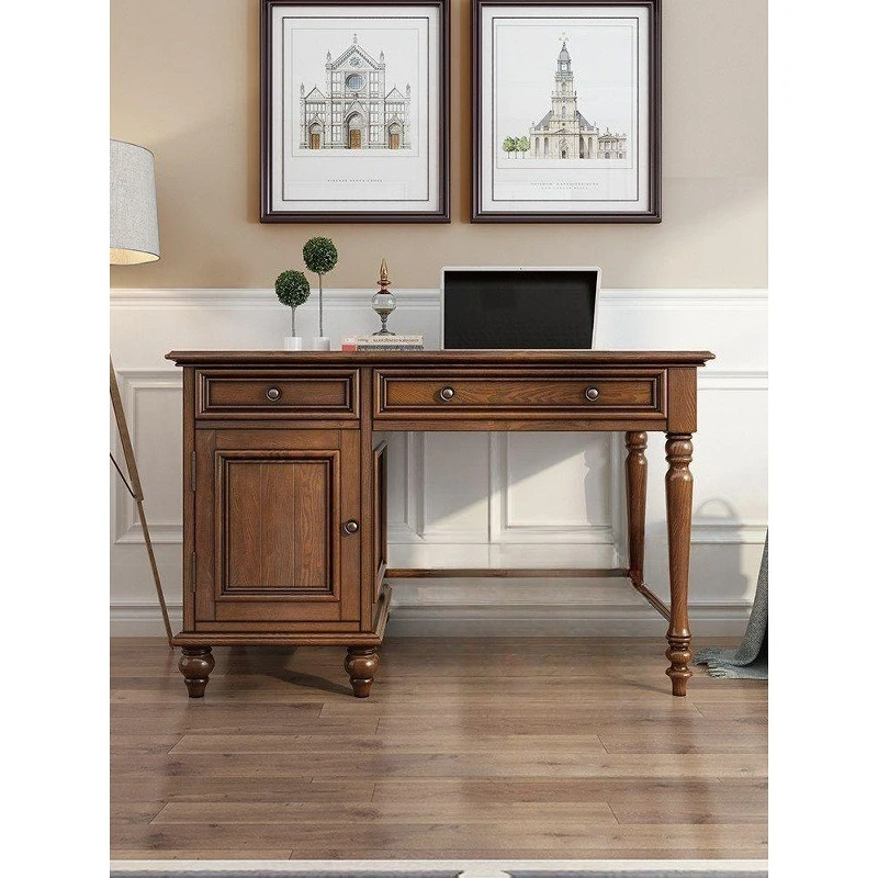 All solid wood desk bookshelf integrated combination children's study writing table household computer desk