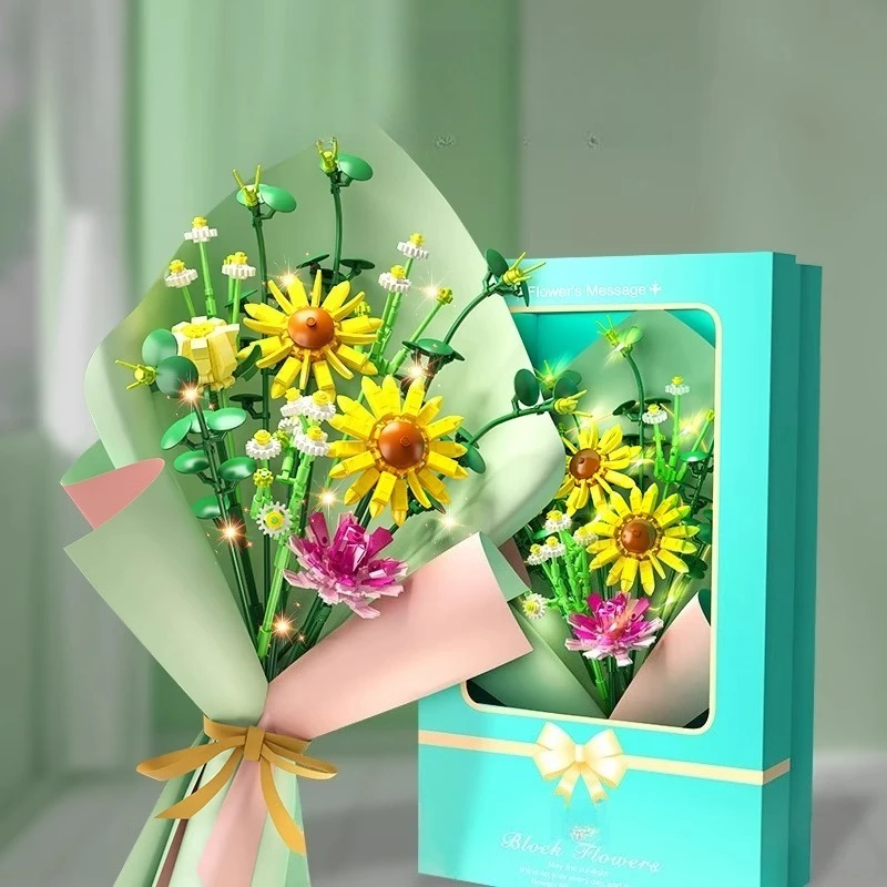 SEMBO محاكاة عباد الشمس اللبنات العصرية اللعب تجميعها باقة أبدية نموذج سطح المكتب الحلي ألعاب تعليمية الهدايا #3