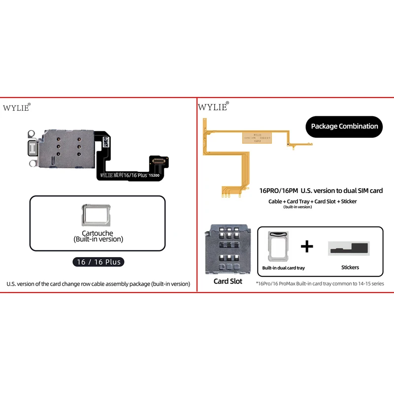 

WYLIE Esim кабель для Dual SIM-карты с лотком для карт, слотом для карт для iPhone 16 Pro Max Plus 16 Plus, двойной картой со встроенным держателем для карт