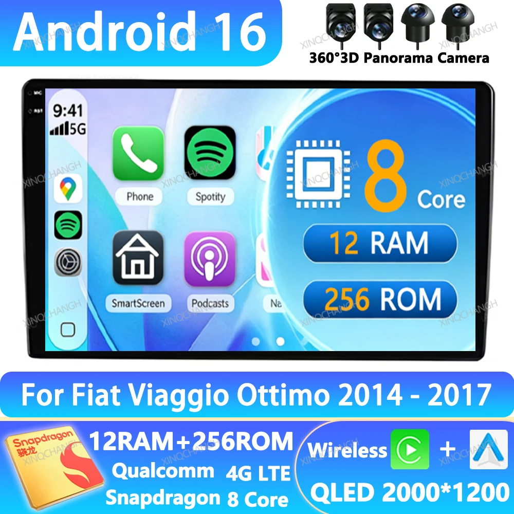 Android 16 Car Radio For Fiat Viaggio Ottimo 2014 - 2017 Multimedia Stereo Video Player 4G WIFI QLED BT Head Unit Navigation GPS