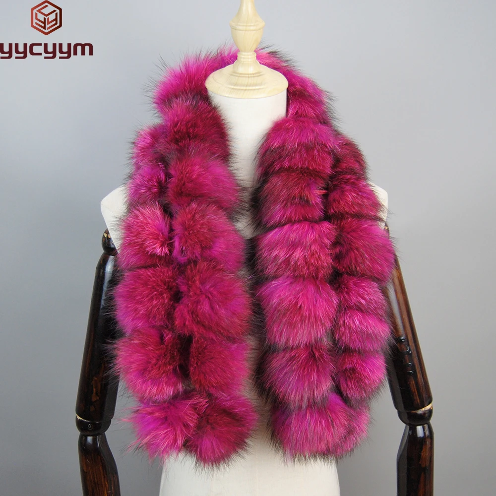 2024 New Style Fashion Pompoms Lady Real Raccoon Fur Scarves Women Winter Warm Natural Fox Fur Scarf Fluffy Genuine Fur Muffles