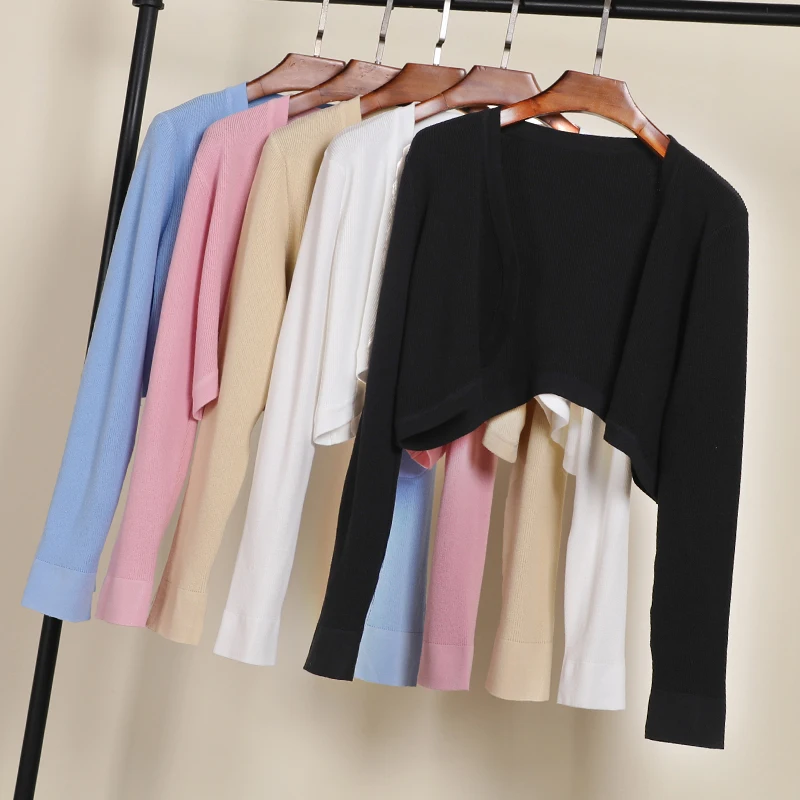V-neck Summer Cardigan Women Basic Korean Fashion Style Jerseys Black Female Crochet Top Cropped Outerwear Cute Tops Blouses
