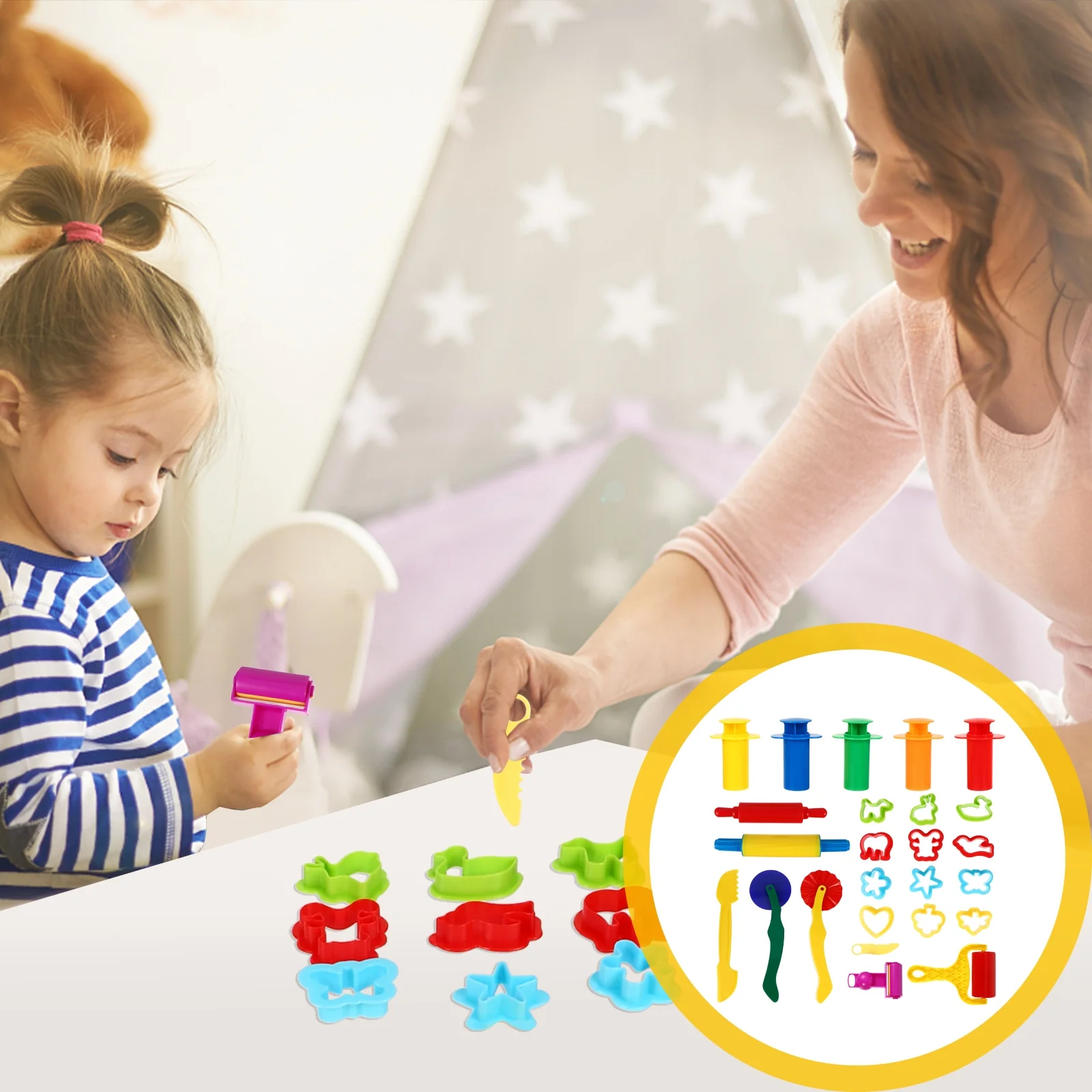 25 pçs kits de ferramentas de argila de modelagem para crianças conjunto de moldes de lama colorida de plástico, brinquedo educacional diy, kit de jogo inteligente pré-escolar,