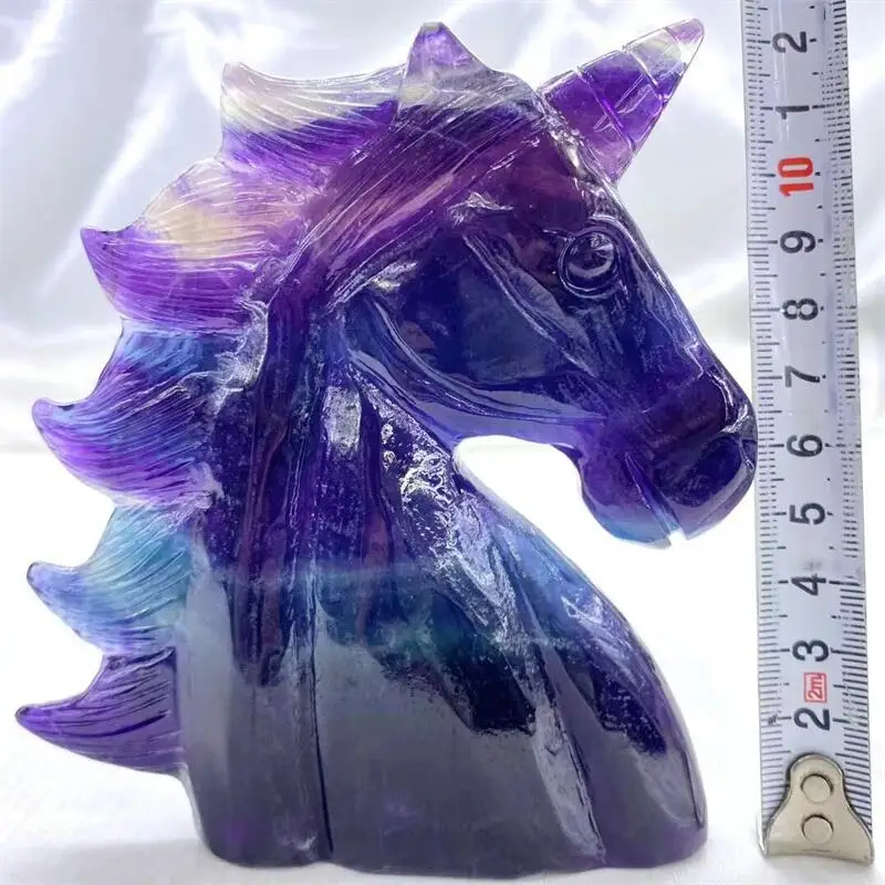 12CM Natural Fluorite Unicorn Crystal Carving Animal Statue Healing Decoration Of Domestic Rooms 1pcs