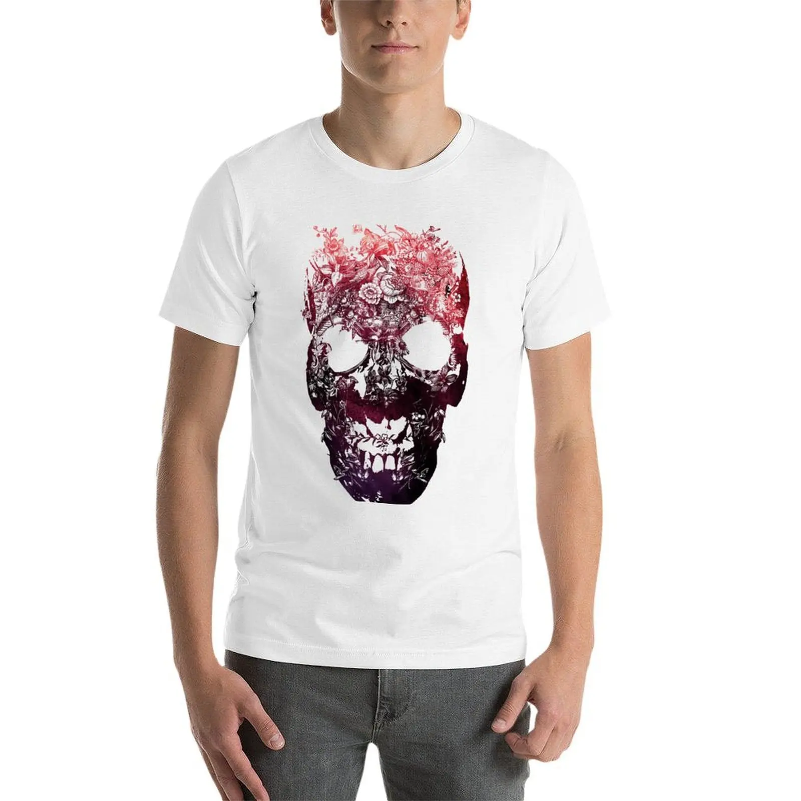 عادي تي شيرت جمجمة قطنية لحزمة تي شيرت حزمة تي شيرت قطن رجل رجل مصمم قميص قميص الأزهار السوداء تي #3