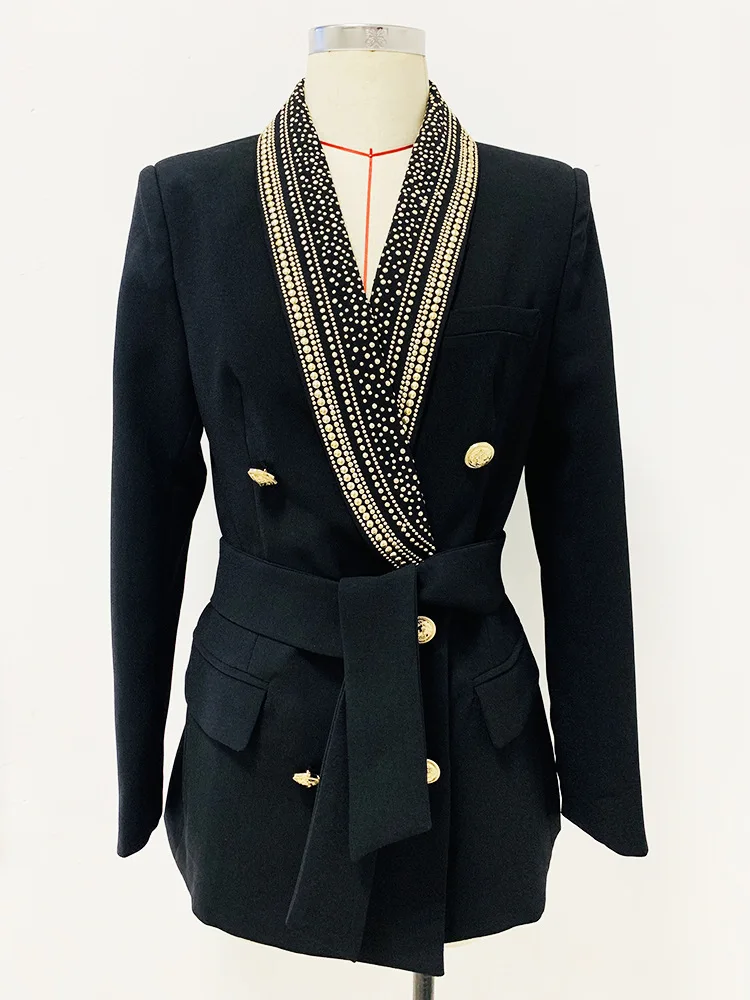 Cinturón de metal con cuello de fruta verde, Chaqueta de traje de longitud media, novedad de 2024