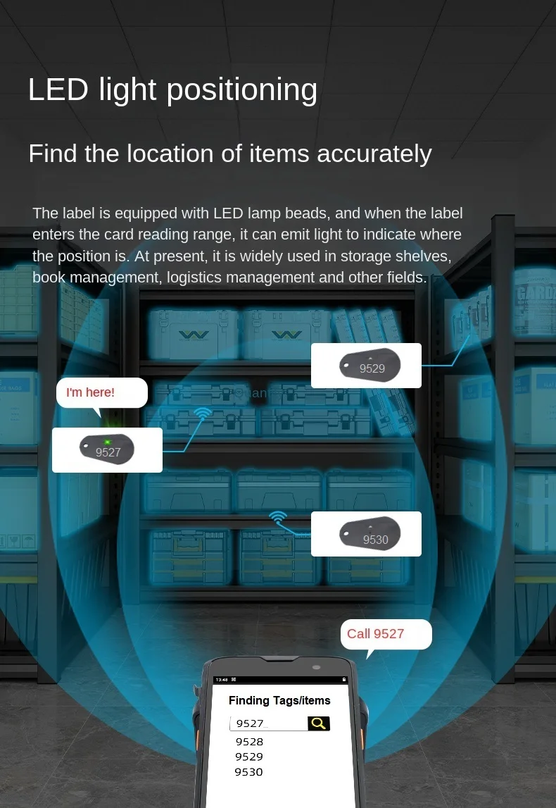 LED Light RFID Tag Passive RFID LED Tag UHF 860-960MHz 0-4M for Keychain Keyfobs Locating Book Vehicle Personal Access