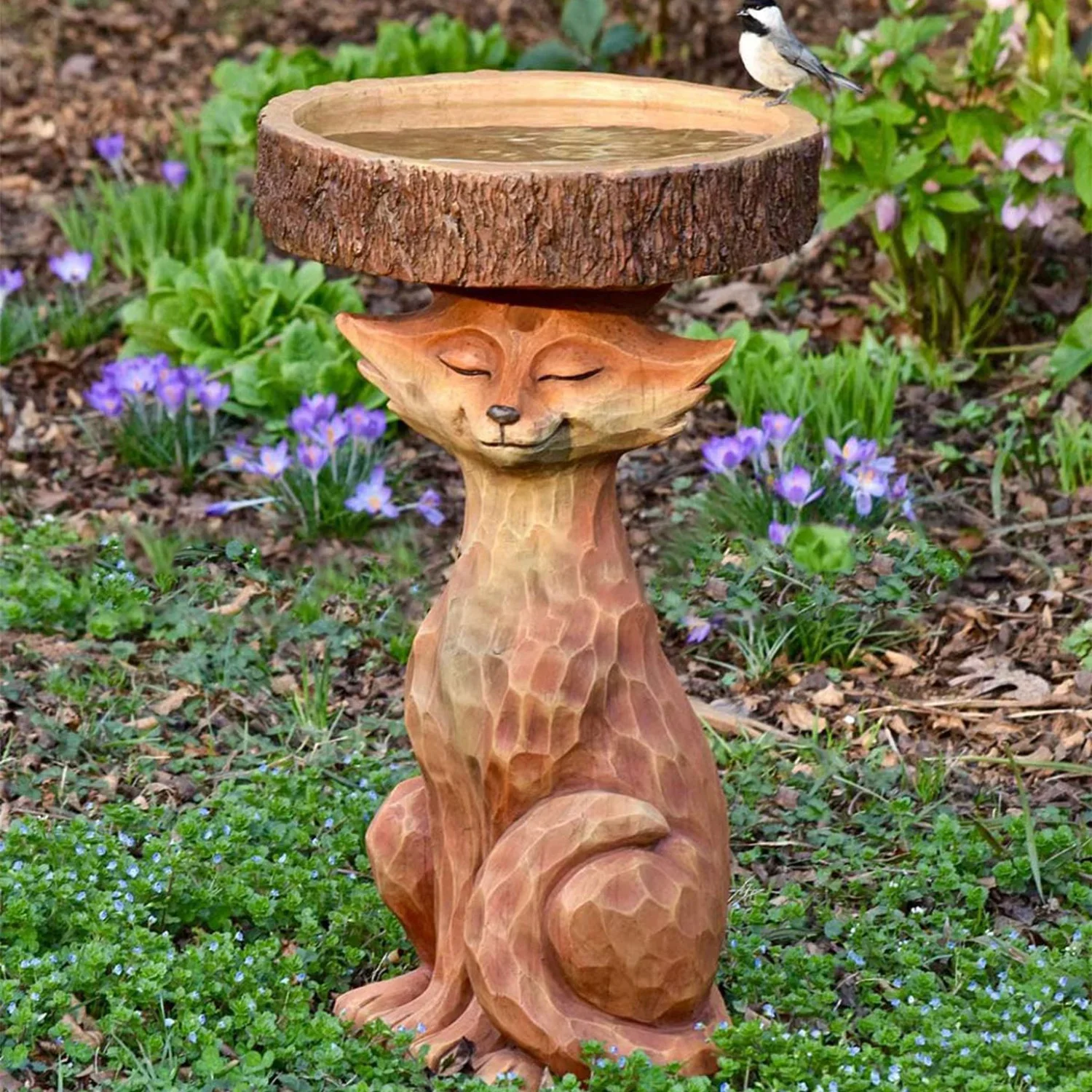 

Polyresin Raccoon Bird Bath,Sunflower Bird Bath Statue, Outdoor Bird Bath Bowl,Resin Pedestal Fountain Decoration for Yard