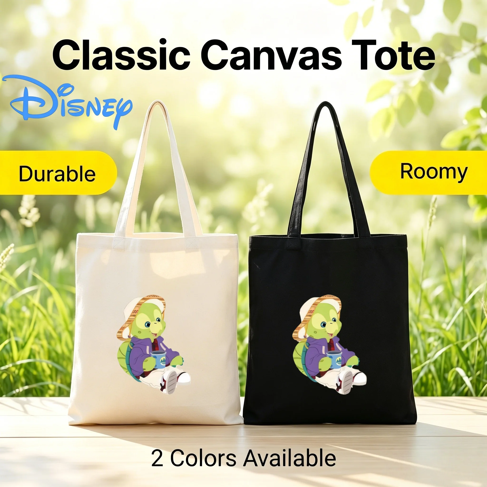

1PC Disney 'OluMel Relaxed Tropical Vibe Canvas Bag Eco-Friendly Reusable Shoulder Handbag
