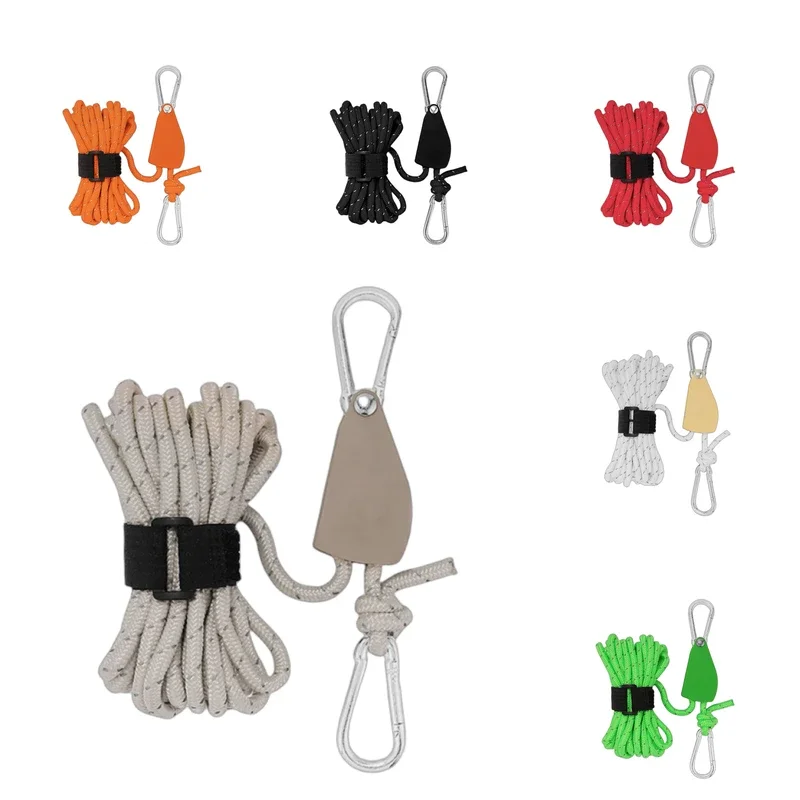 4/5M Camping Rope Tent Adjustable Rope Fastener Fixed Buckle Pulley Tensioner Ratchet Hangers Lights Camping Awning Wind Rope
