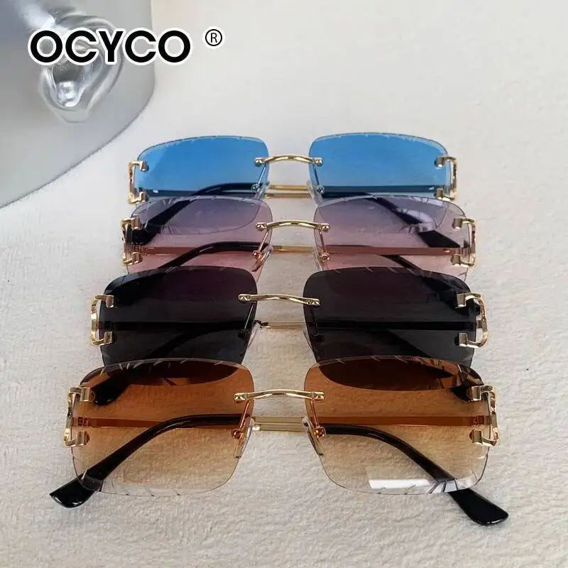 OCYCO Neue randlose quadratische Sonnenbrille für Herren, Kupfernickel, modische Punk-Sonnenbrille mit Farbverlauf, Vintage, trendige Brille mit kleinem Rahmen, UV400 – Detail 4