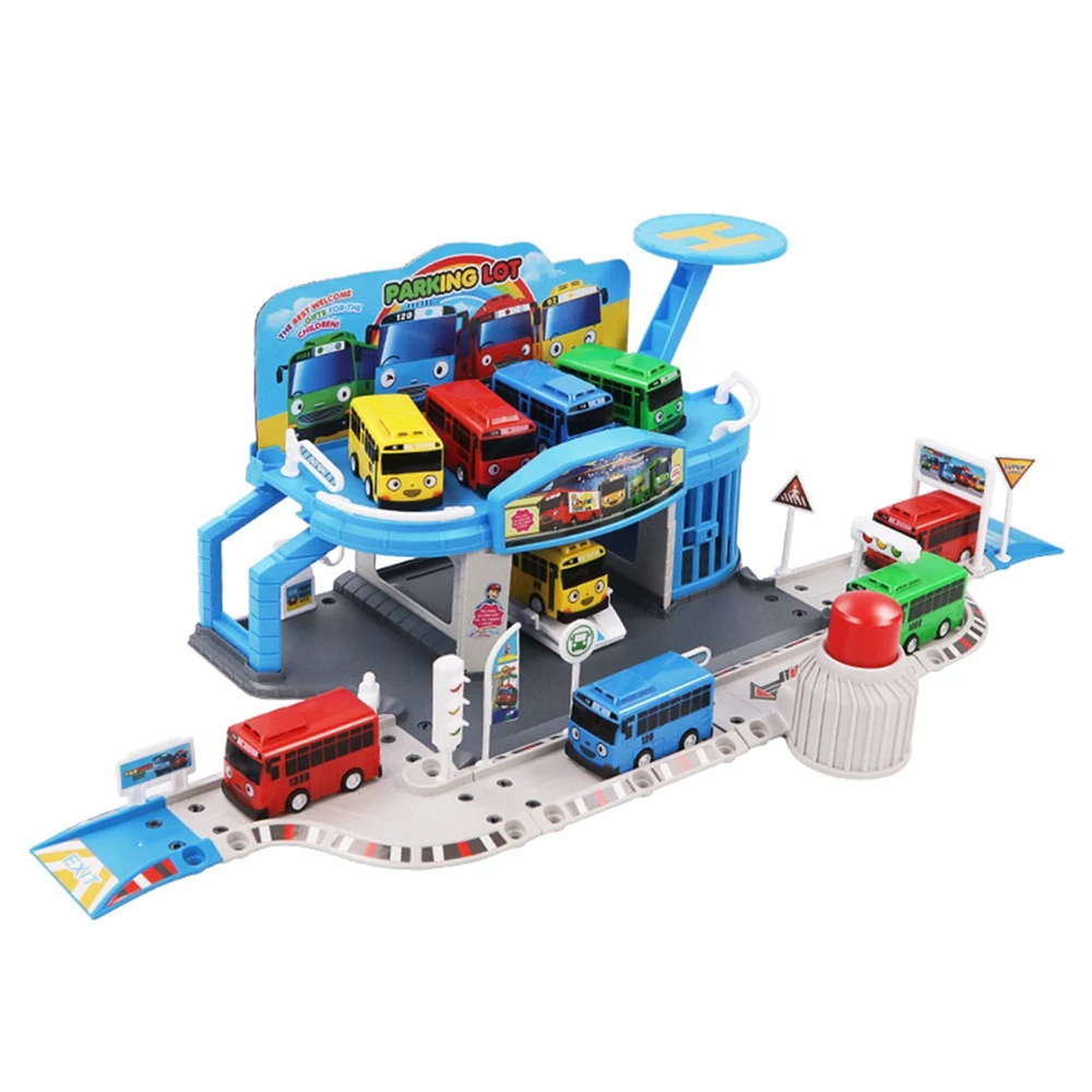 

Cartoons Tayo the Little Bus Set Assembled Bus Station Parking Lot Car Runway Model with 2 Mini Tayo Bus