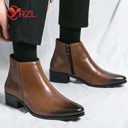 YRZL Men's Boots England Style Chelsea Boots Casual Pointed Toe Ankle Male Brown High Topt Leather Shoes Men Winter Boots 2024