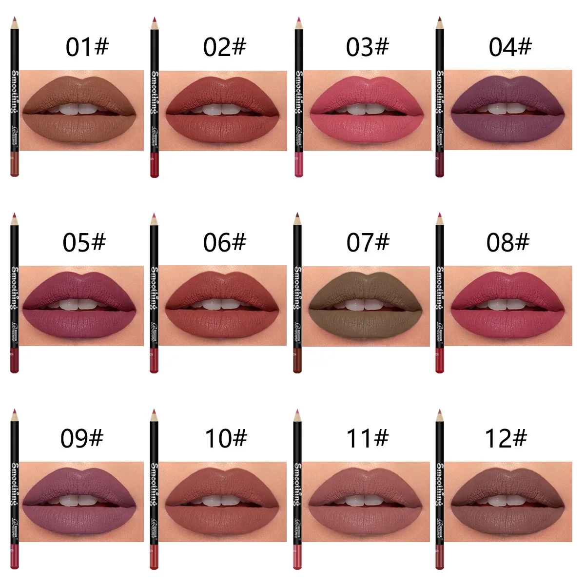 12-Color Christmas Lip Liner Set Waterproof and Long-lasting Non-stick Cup Matte Hook Lipstick Pen Set Makeup Matte Lipstick