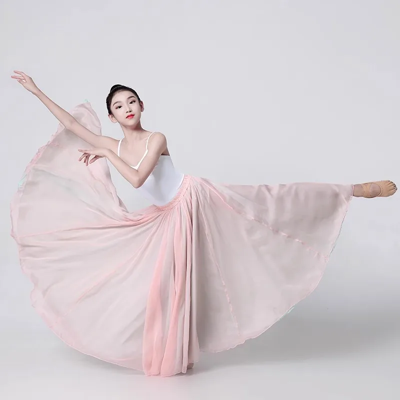 Trajes de baile flamenco verde de 720 grados, falda larga de baile de salón de doble capa para mujer, traje de actuación de danza clásica española