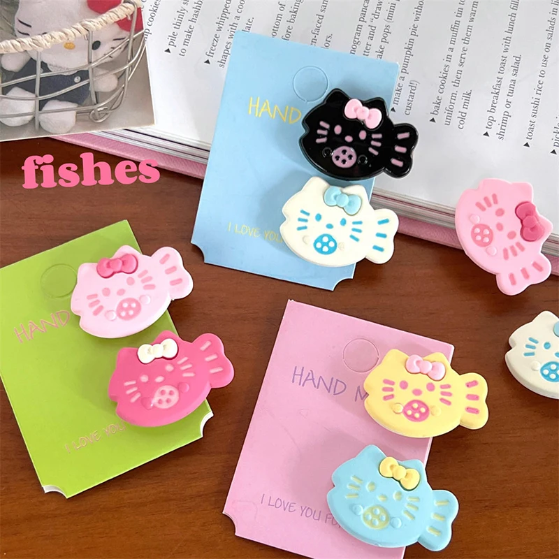 2Pcs Kawaii Hello Kitty Hair Clip Cartoon KT Cat Fish Hairpin Lovely Side Bangs Barrettes BB Clips For Girls Hair Accessories