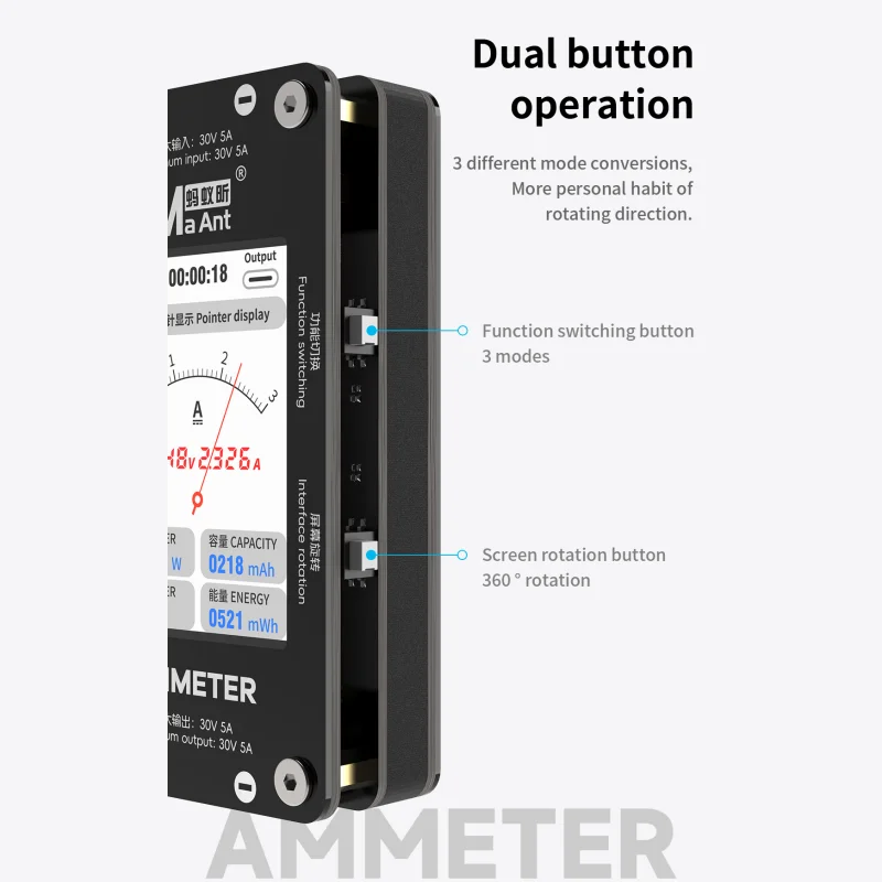 MaAnt Amperometro Intelligente 3 IN 1 Puntatore Digitale Forma d'onda Display Monitor in Tempo Reale Tensione Corrente 30V 5A Riparazione Elettronica