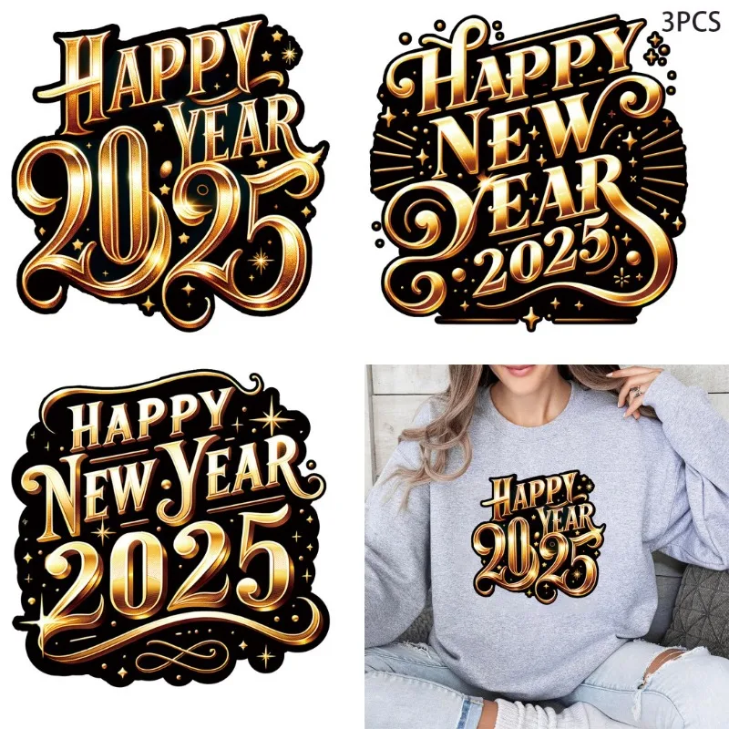 

3PCS/6PCS Happy New Year 2025 Iron on Patches for DIY Heat Transfer Clothes Day Thermal Transfer Stickers Decoration Printing