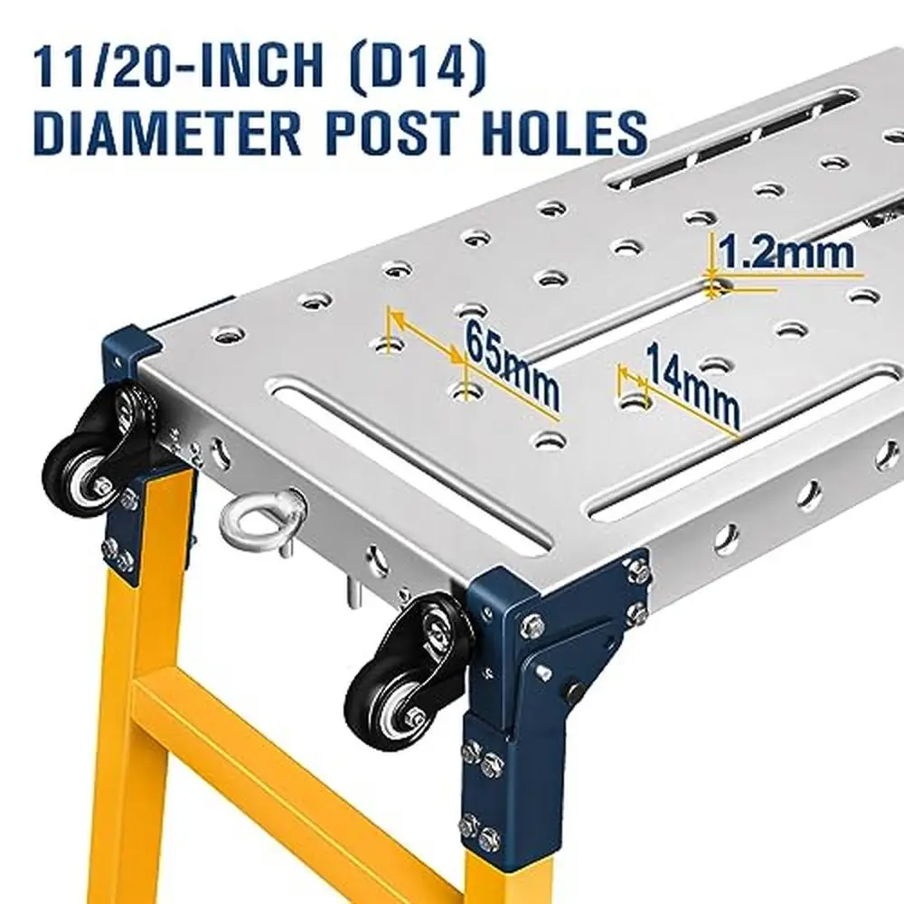 Meja Las Platform kerja baja 55x14-inci galvanis atas 1100lbs kapasitas beban kastor tinggi dapat disesuaikan DIY jendela kendaraan