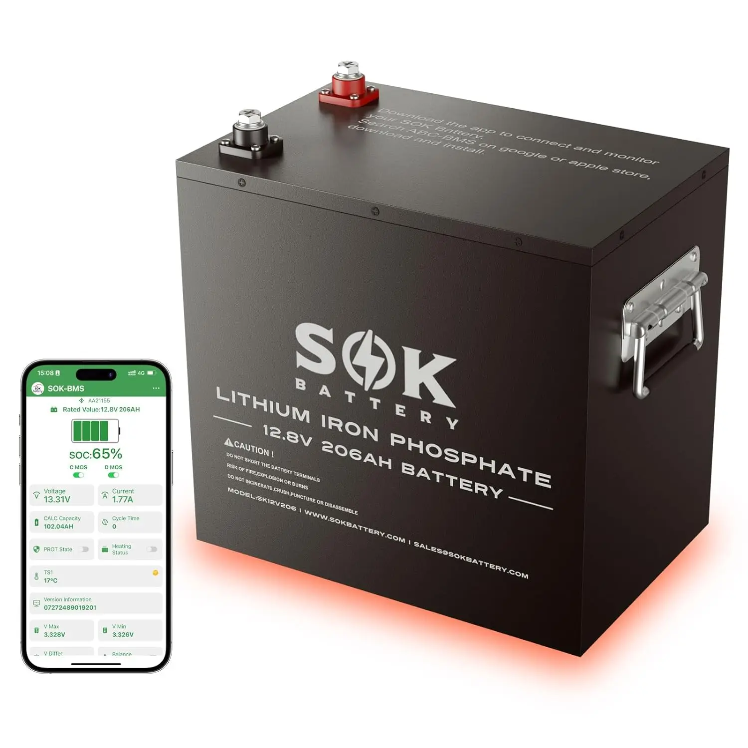 

12V 206Ah LiFePO4 Battery, 8000+ Deep Cycle Smart BMS, 170A Max Continuous Discharge & 70A Max Charge, Built-in, Customized