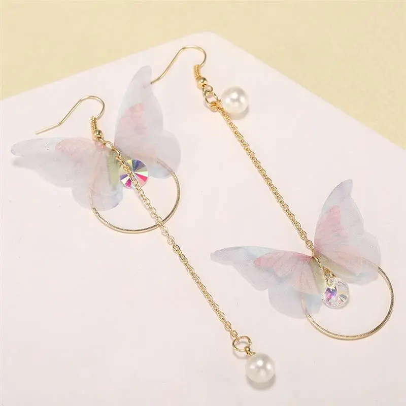 Dangle Drop Earrings Butterfly Elegant Asymmetric Earrings Pierced Earrings Fashion Butterfly Tassel Drop Earrings For Women