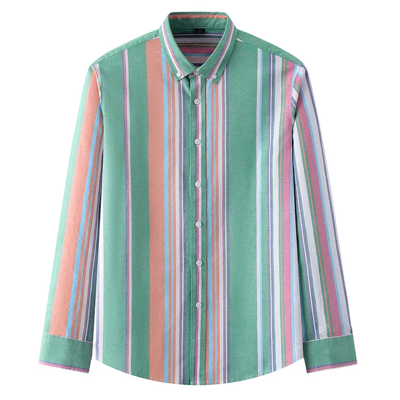 

2024 Autumn Leisure Men Shirt 100% Cotton Long Sleeve Shirts for Men Fashion Loose Stripe Tops Spring Men Clothing MY1034
