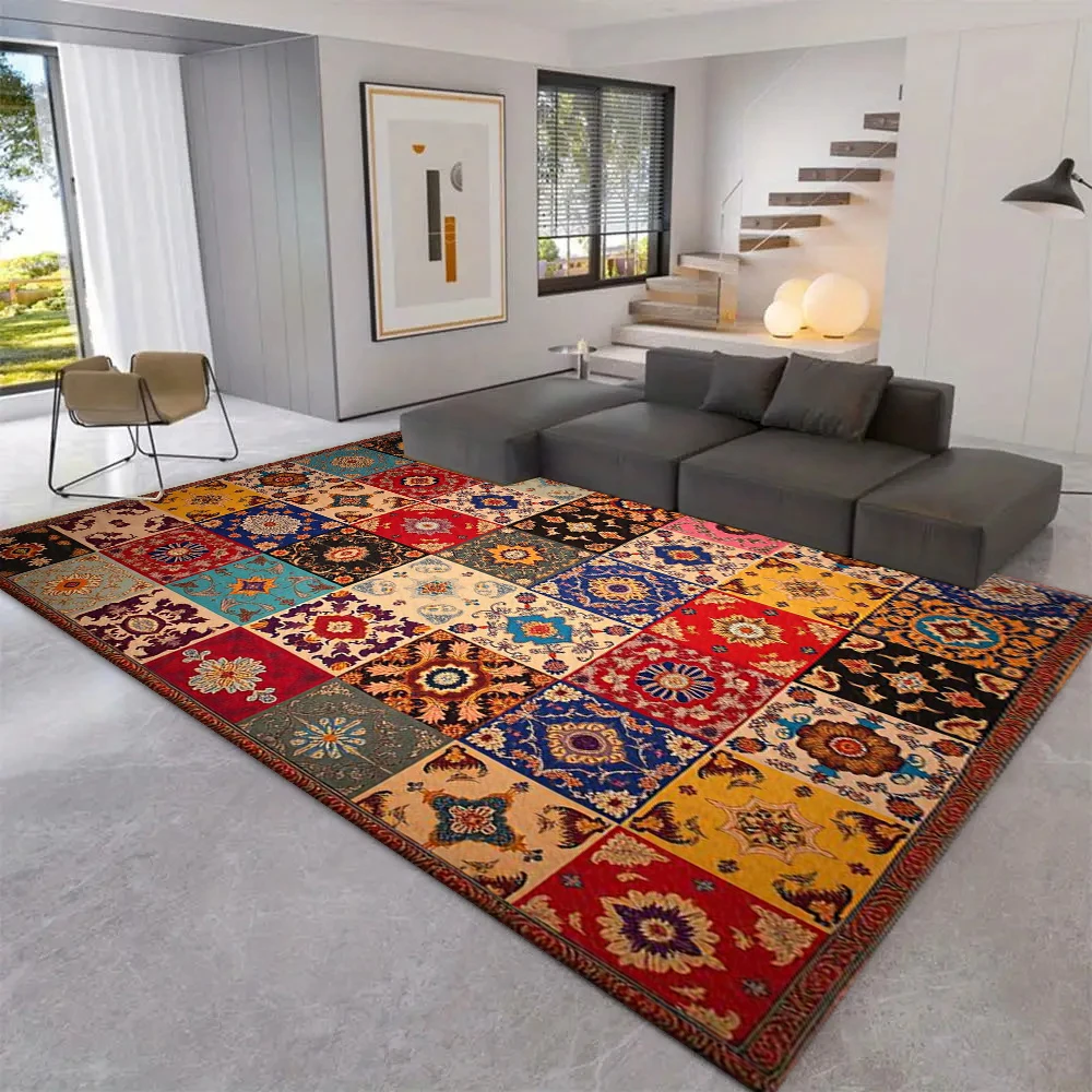 Vintage Patchwork Floral Area Rug Ethnic Bohemian Style Floor Mat Soft Washable Carpet For Living Room Bedroom Home Decor