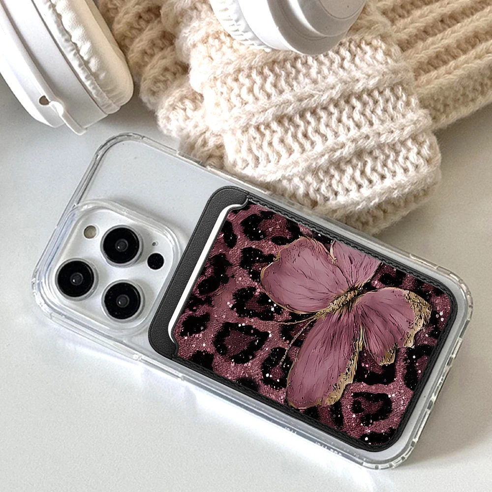 Leoparden-Schmetterling Leder-Kartenetui Handyhülle Kartenhalter für Magnetische Hülle Geeignet für alle iPhones mit Magsafe-Kartenfunktion – Detail 4
