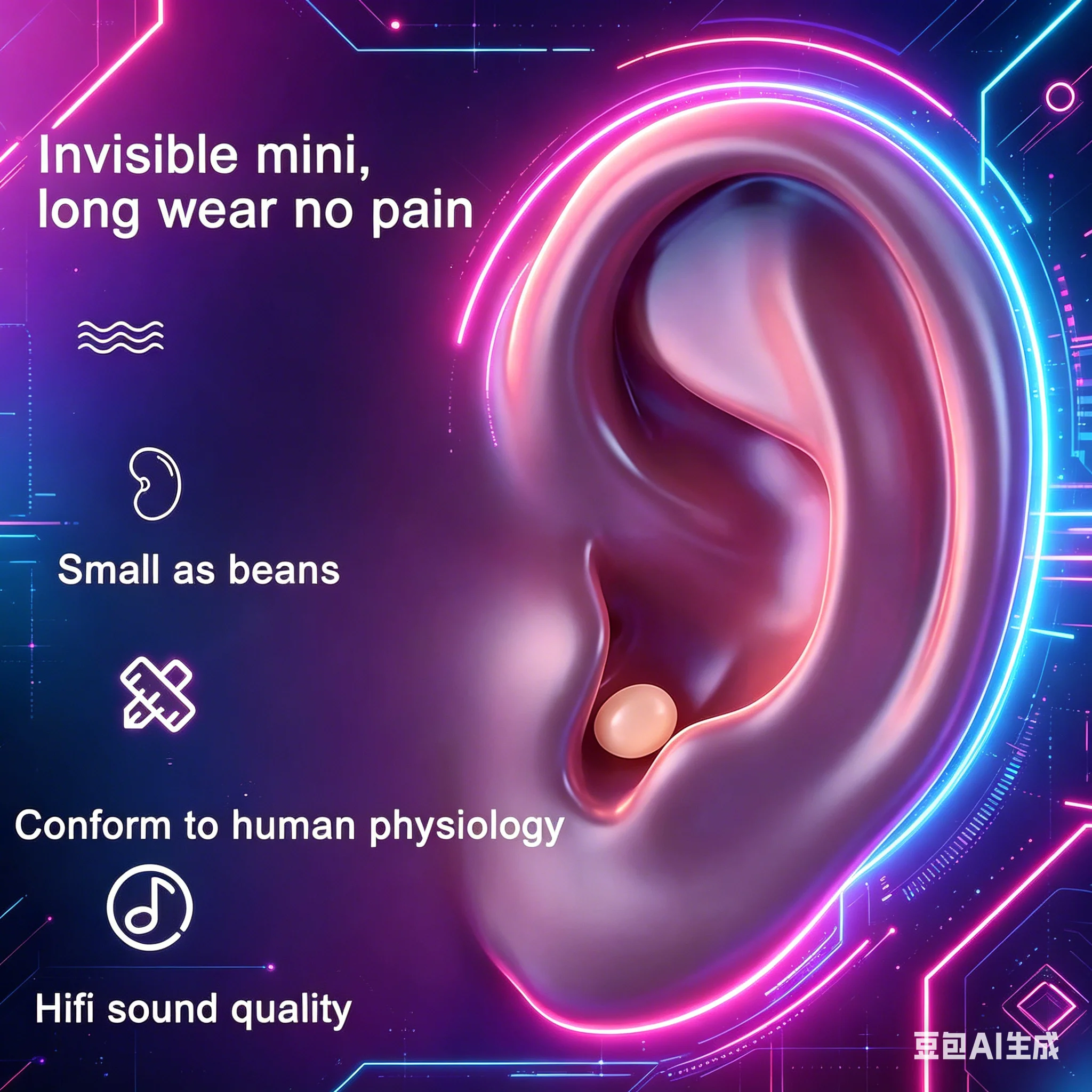 

Miniature invisible wireless earphones, comfortable in-ear headphones noise-cancellation feature, lightweight design