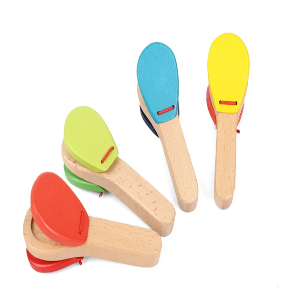 จังหวะของเล่นเกมสมองเพลงสอนเด็กเครื่องดนตรีจับ Castanets ไม้ Hand Clappers ของเล่นเพื่อการศึกษา