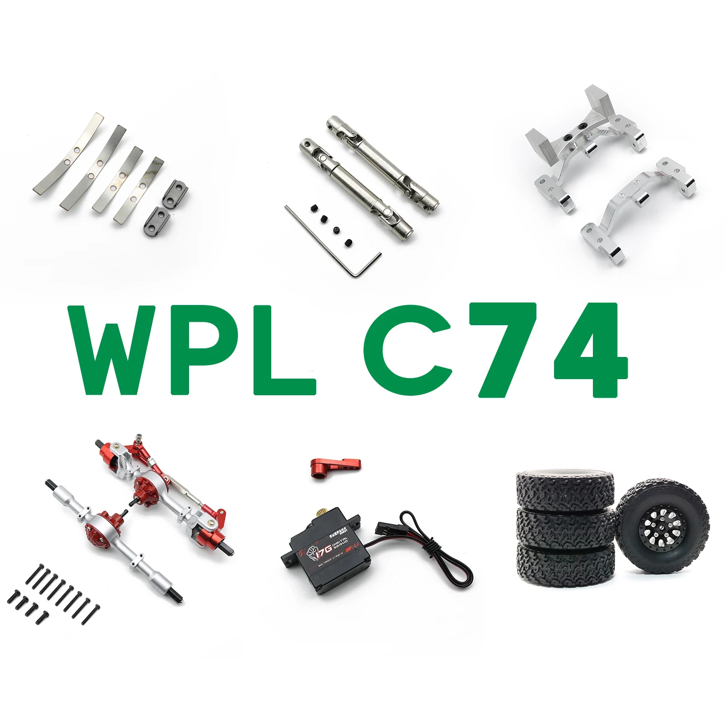 

wplc74 remote control car metal modification and upgrade accessories front and rear metal axles drive shaft tires steering servo