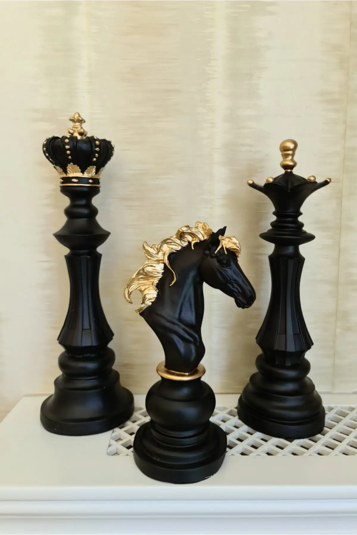 Triple Chess Sculpture Team SiyahTrio Chess Sculpture Set Black EllaArt1541