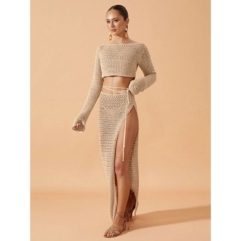 

Sexy Bikini CoverUp ort Sve Long Sve Beach Cover up Cross-Border New Sle Faionable Set for Women Polyester Material