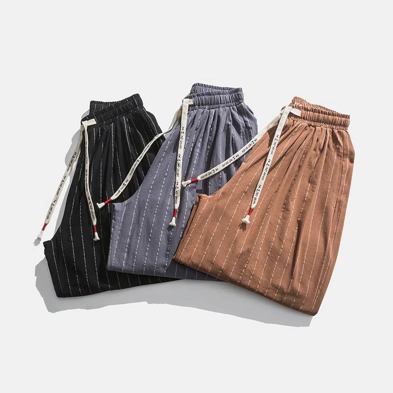 Spring Summer Thin Cotton Linen Pants Chinese Trendyol Casual Joggers Plus Size Harem Cropped Pants Men Clothing Sweatpants