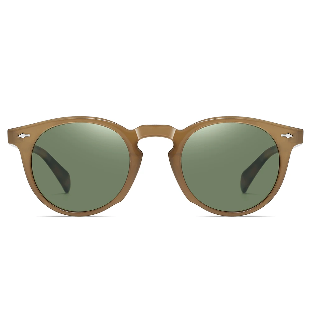 Peekaboo TR90 polarized sunglasses for men driving acetate uv400 retro style round sun glasses for women green brown 2024