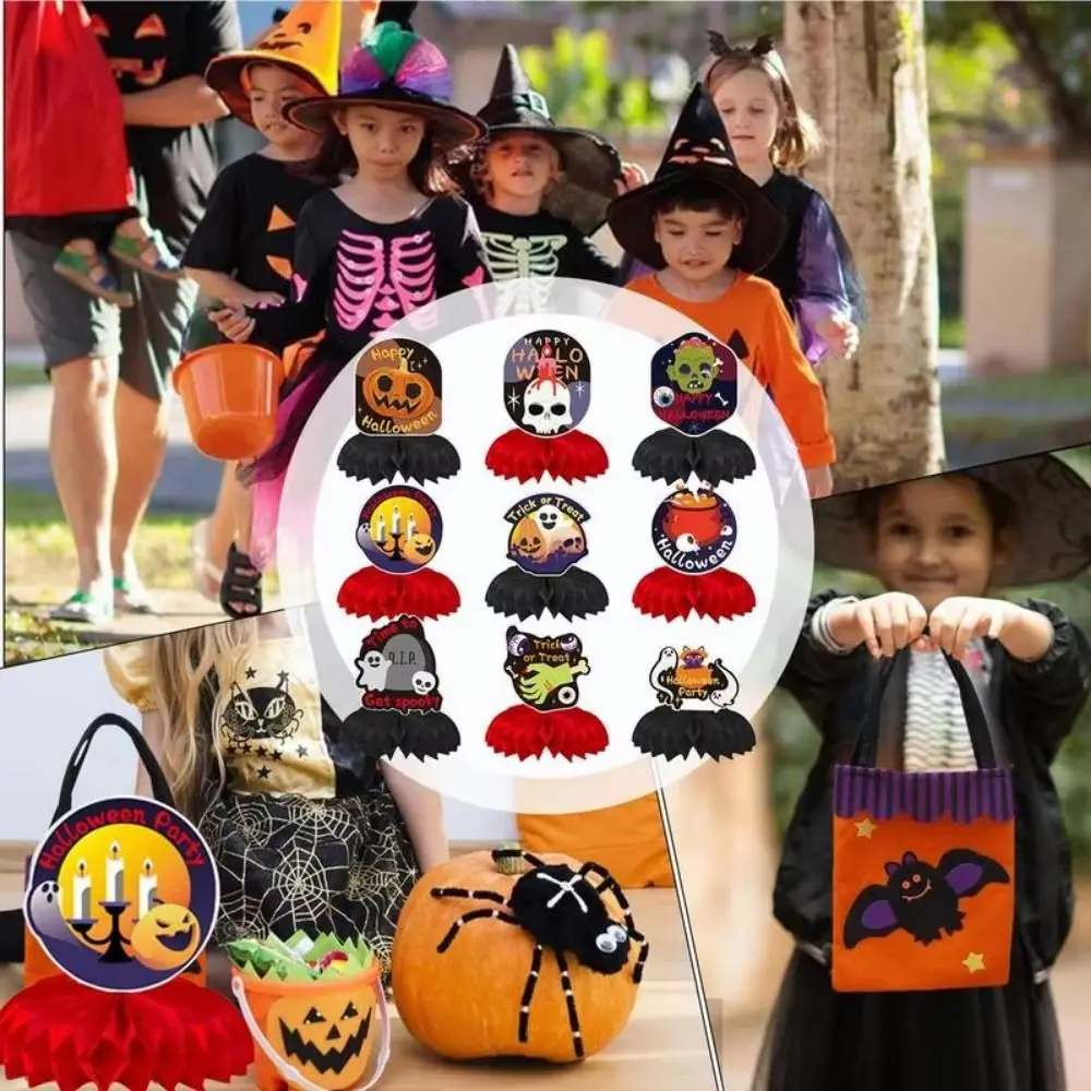 9Pcs/Set Creative Halloween Honeycomb Decorations 3D Gothic Style Halloween Table Decorations Ghost Paper Honeycomb Centerpieces
