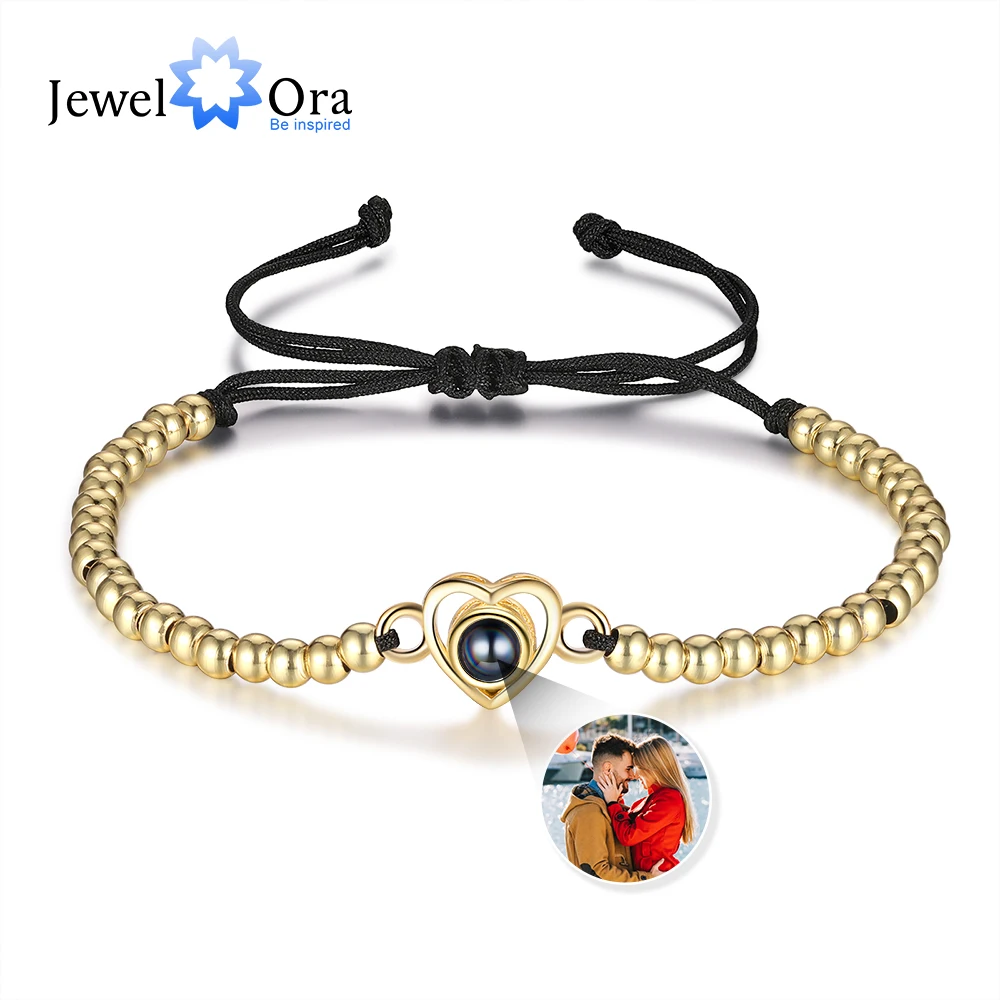 Custom Picture Inside Adjustable Beaded Bracelet Personalized Photo Projection Bracelets for Women Memory Gifts for Men