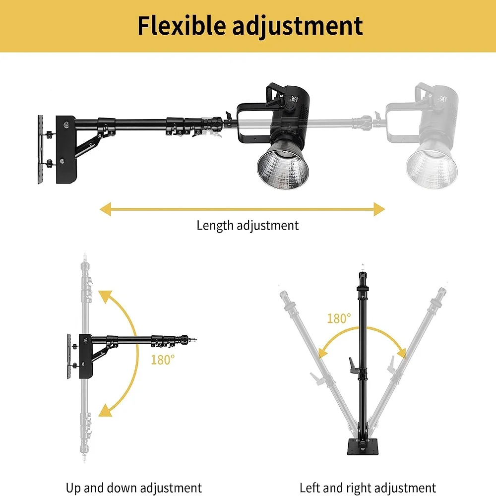 Staffa per fotografia treppiede da parete con braccio a triangolo regolabile a parete per kit da Studio fotografico riflettore Softbox Spotlight